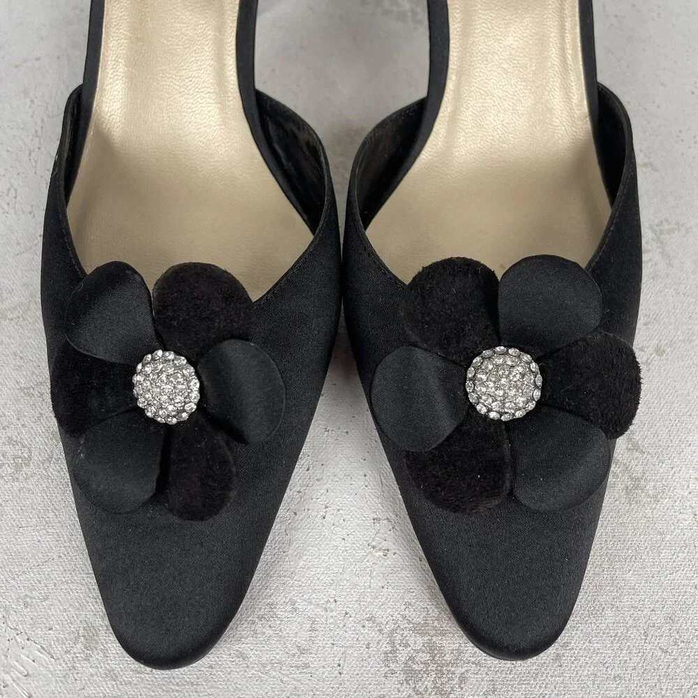 Ann Taylor Loft Pumps Heels Womens 10 M Black‎ Satin Flower